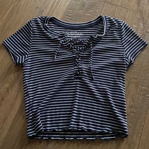 Hollister (must have collection) navy blue and white striped T-shirt crop top